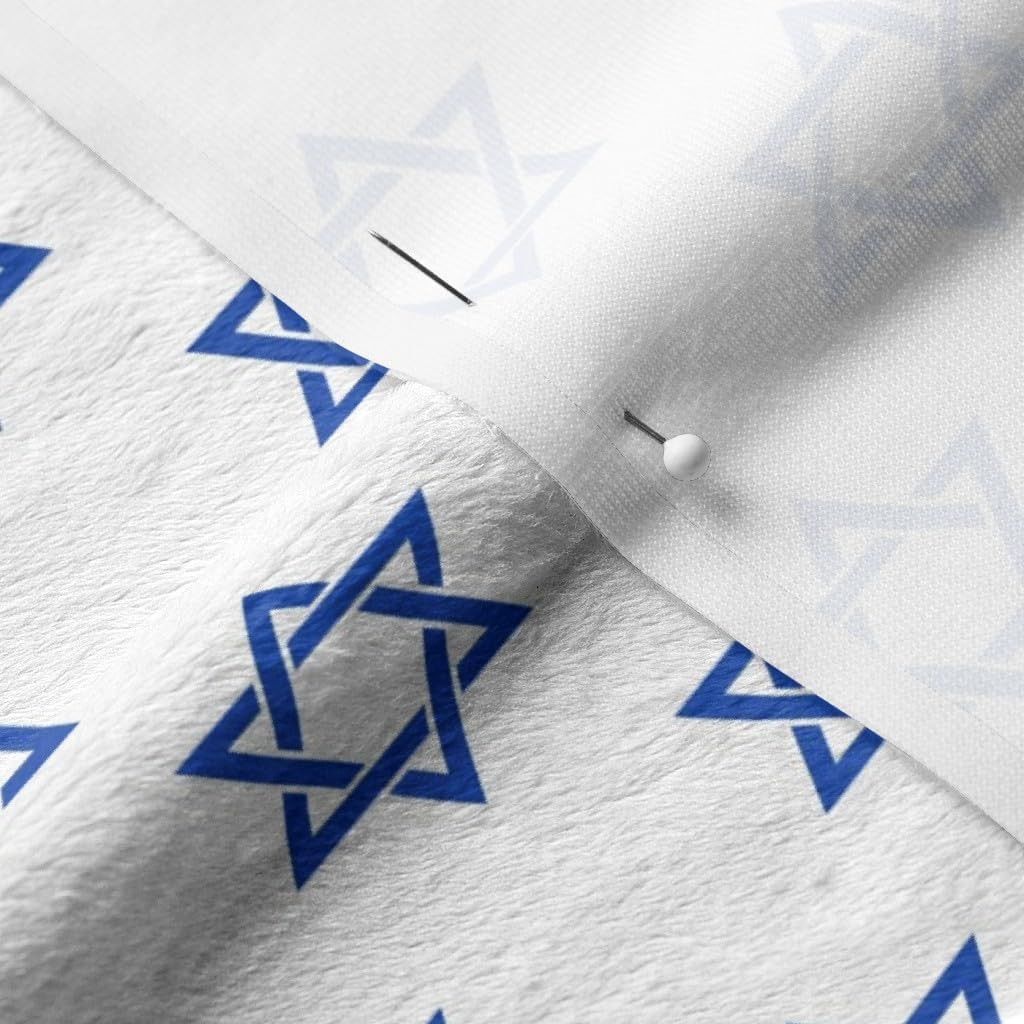Spoonflower Fabric - Inch Blue Star White Hanukkah Chanukah Printed on Minky Fabric by The Yard - Sewing Baby Blankets Quilt Backing Plush