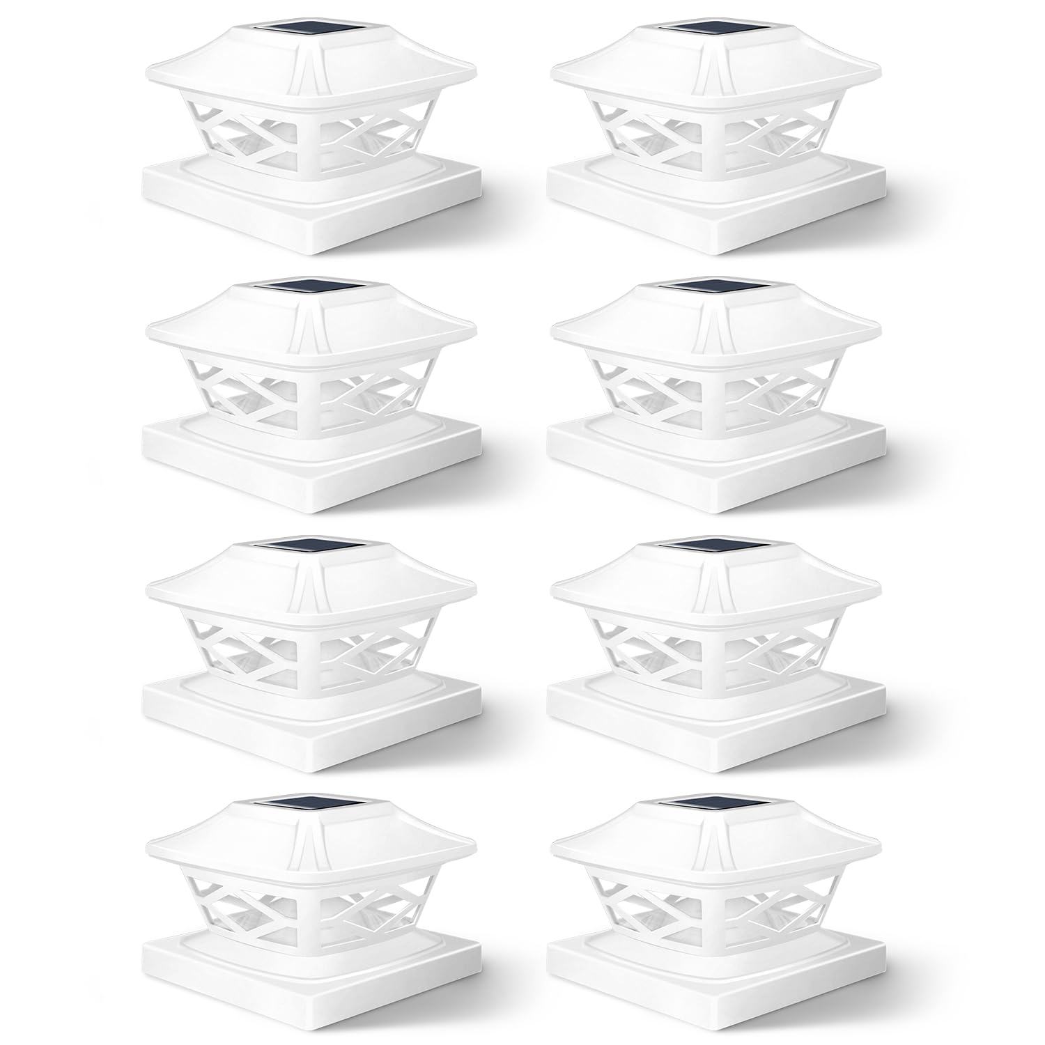TWINSLUXES Solar Post Lights Outdoor 2 Modes Waterproof LED Fence Cap Light for 3.5x3.5 4x4 5x5 and 6x6 Post in Patio,Deck Walkway and Garden Decoration.(White 8 Pack)………
