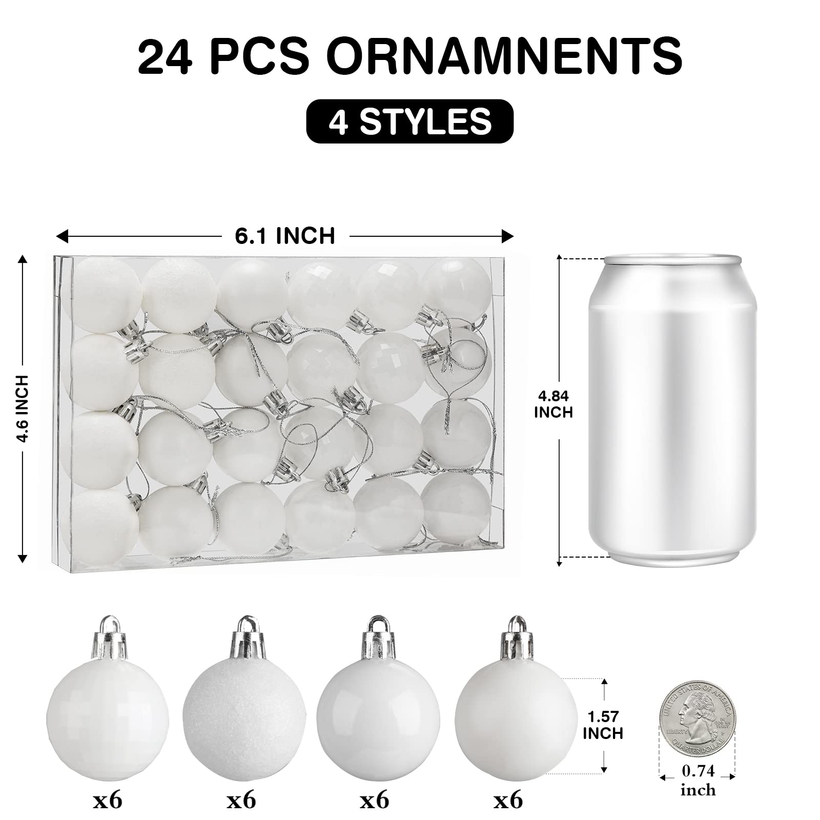 Christmas Baubles 24 Pcs Christmas Tree Decoration Shatterproof Xsmas Tree Baubles 4CM Mini Xsmas Hanging Ball Ornamentsl for Home Festival Party Decoration (White) - Image 2