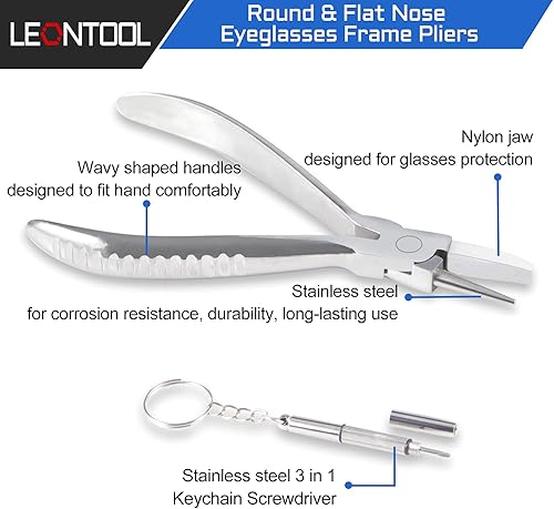 Miniatura 2 de Alicates de nailon con punta redonda y plana para lentes de 6 pulgadas, alicates de ajuste, herramienta de reparación de gafas, herramientas de