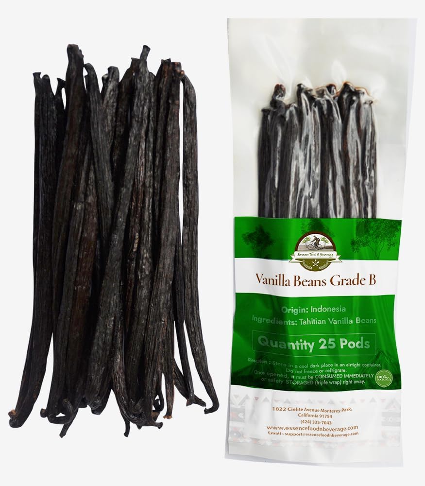 25 Aromatic Tahitian Vanilla Beans for Making Vanilla Extract, Whole Vanilla Beans Extract Grade 5-5.5 inches, Perfect Homemade Extract, baking and cooking (25 Beans)