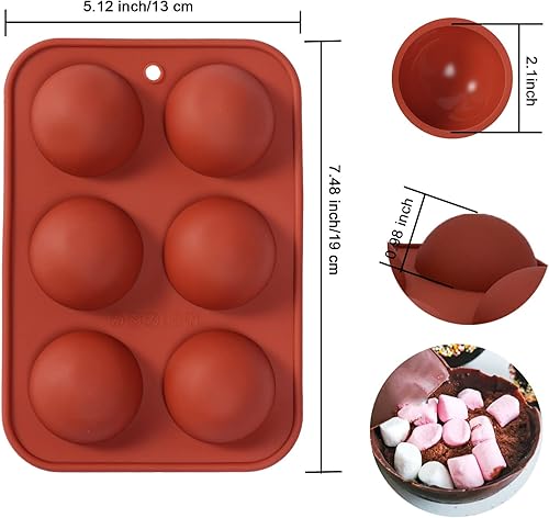 Miniatura 2 de Moldes de silicona para chocolate, moldes de chocolate con 6 agujeros de gelatina semiesfera, 2 paquetes de moldes de bomba de cacao caliente para