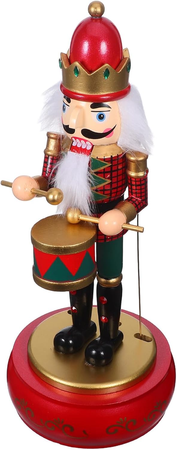 balacoo Nutcracker Music Box Figurine with Red Wooden Base, Christmas Nutcracker Soldier Statue, Musical Christmas Table Decor for Living Room Holiday Ornament