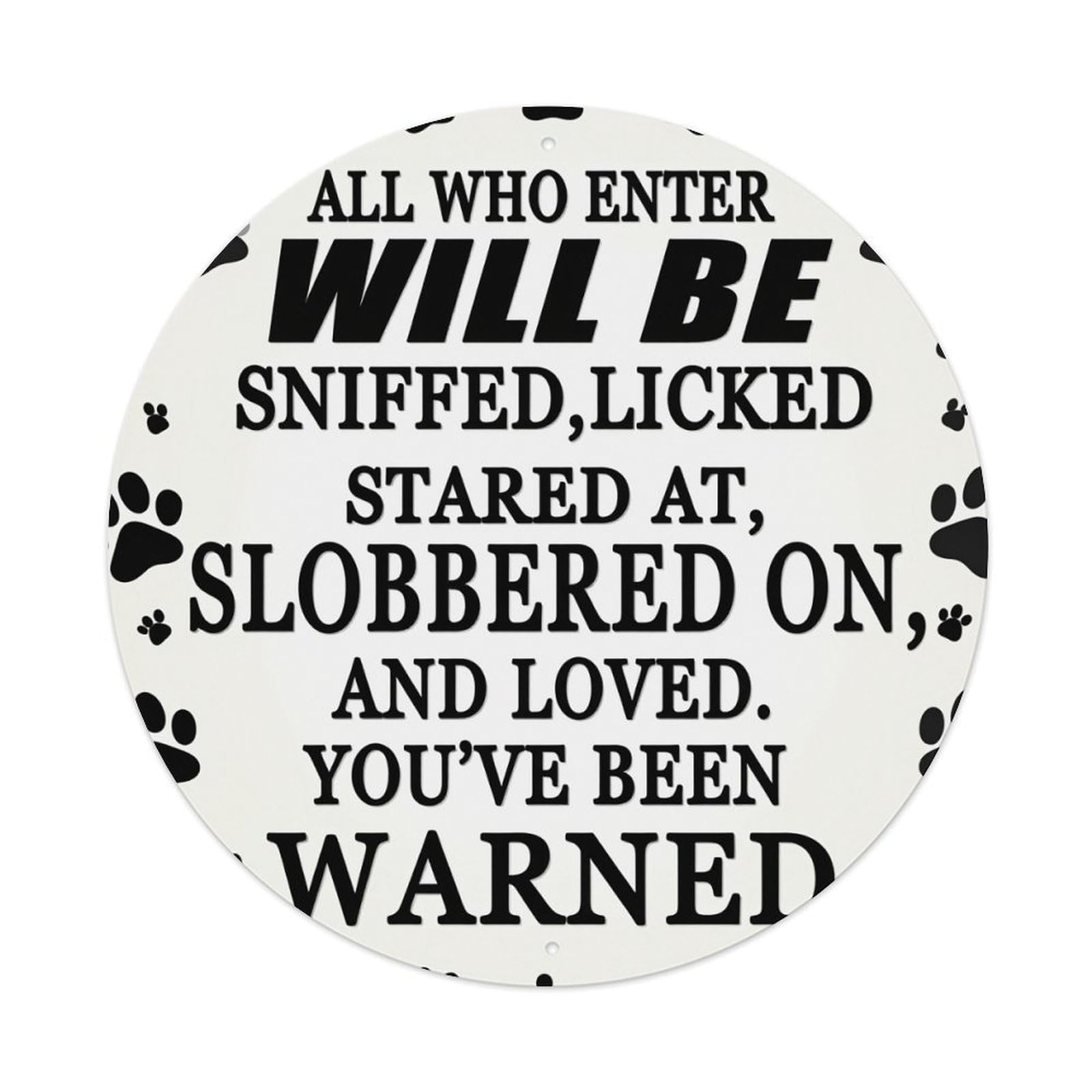 Paw Prints Warning Sign Pattern Round Tin Sign Retro Metal Sign for Cafe Bar Pub Home Game Room Gym Club Wall Decoration Vintage Metal Poster 8x8 Inch