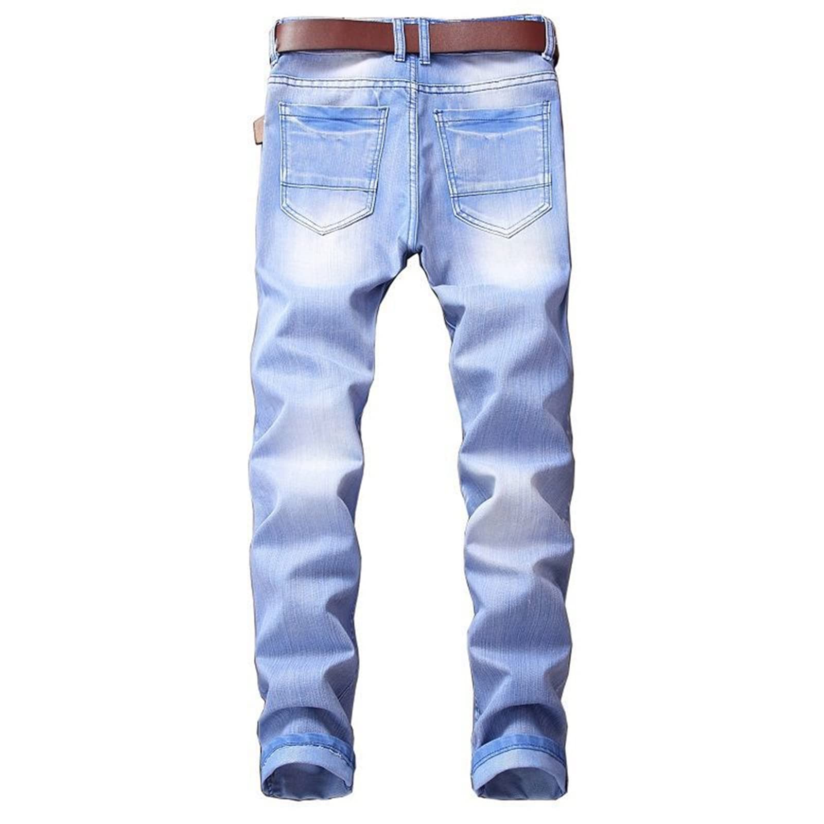 Men's Ripped Patch Biker Jeans Distressed Straight Leg Slim Fit Moto Jean Vintage Washed Destroyed Denim Pants (Blue,40)