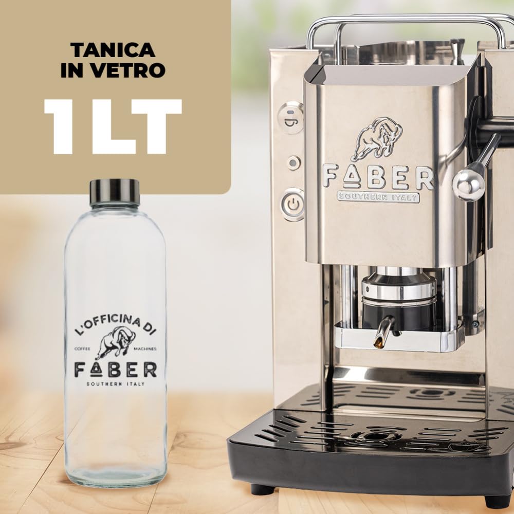 FABER COFFEE MACHINES | Pro 3.0 Inox | Macchina Caffè ESE 44mm in Acciaio con Elettrovalvola, Portacialda Estraibile e Tanica in vetro (Glossy)