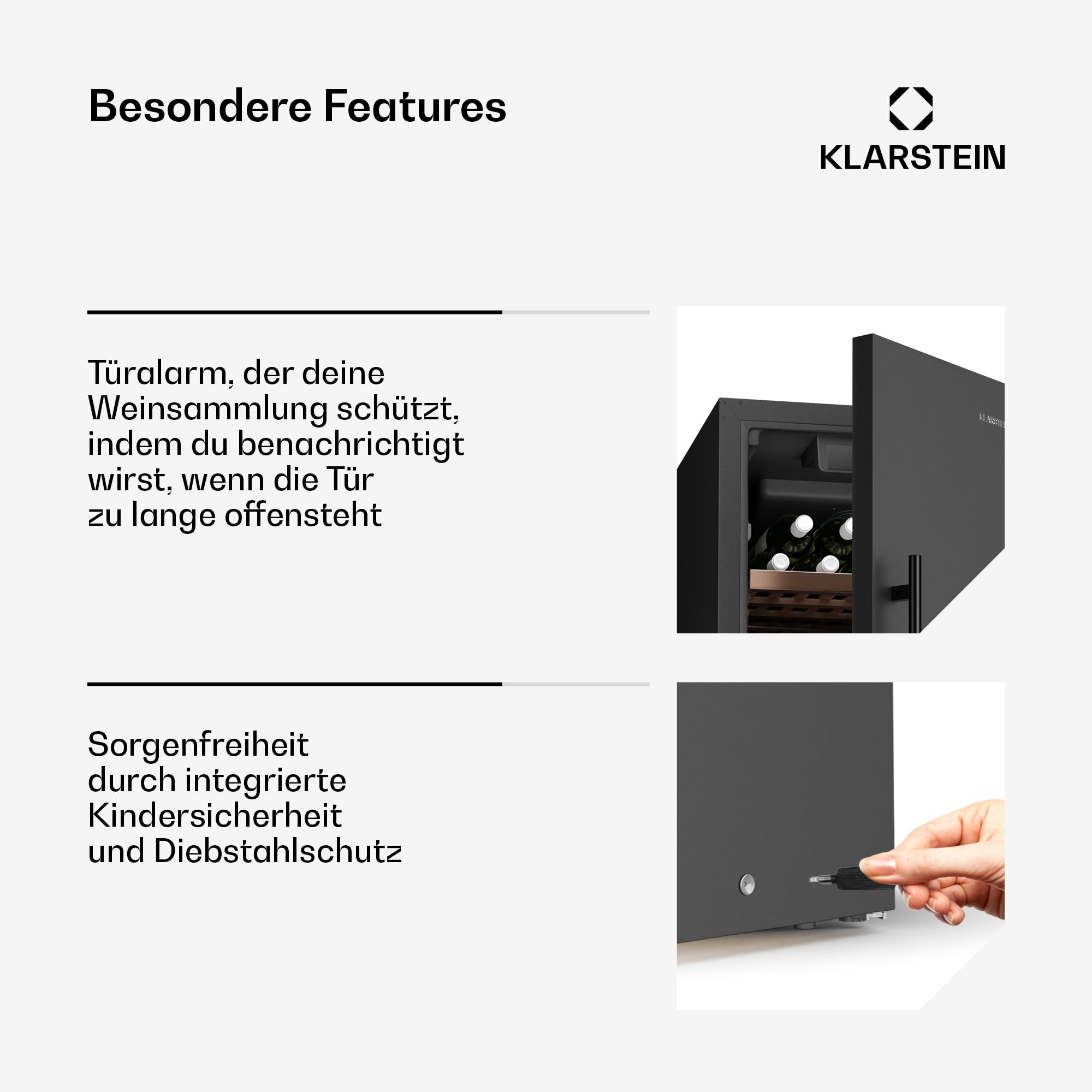Klarstein CellarMax Weinkühlschrank Freistehend - 114 Flaschen, 5-20 °C, Touch-Bedienung, Metalltür, Alarm, 1 Zone, Holzregale, Energieklasse E