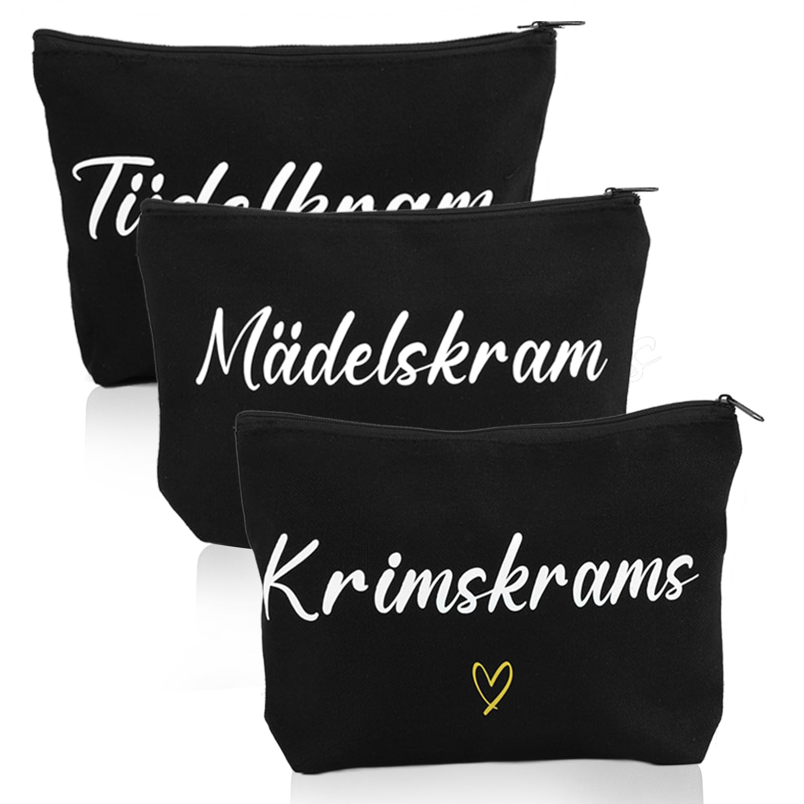 3 Kosmetiktasche Klein Multifunktional, Spruch, Reißverschluss, Schwarz | Schminktasche, Kulturtasche, Make Up Tasche, Organizer, für Damen, Reise, Aufbewahrung, robust, vielseitig