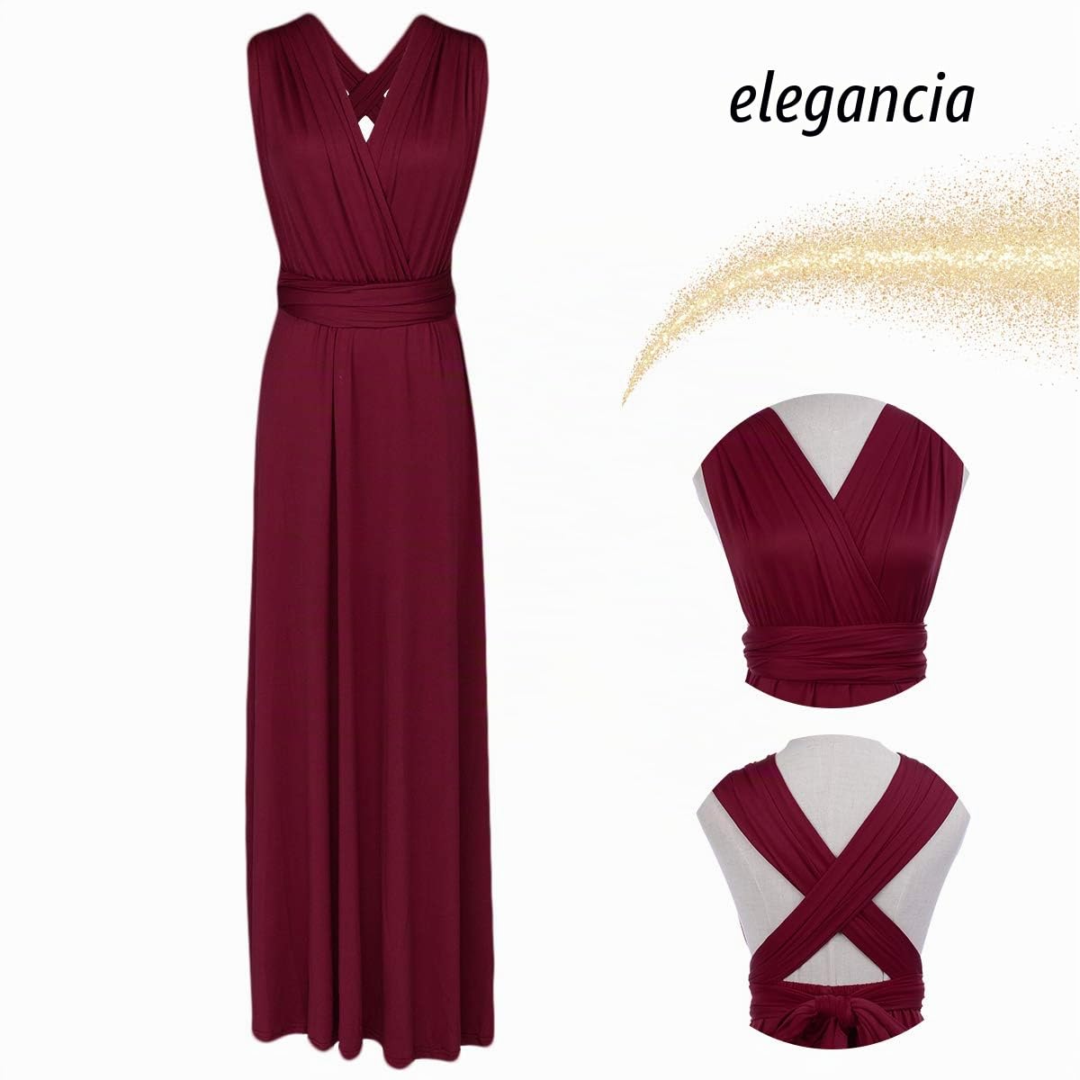 IWEMEK Vestido de Fiesta de Mujer de Dama de Honor Transformer/Infinity Sin Mangas Maxi Largo Vestidos de Cóctel Piso-Longitud/Hi-lo Multi-Way Dresses XS-XL
