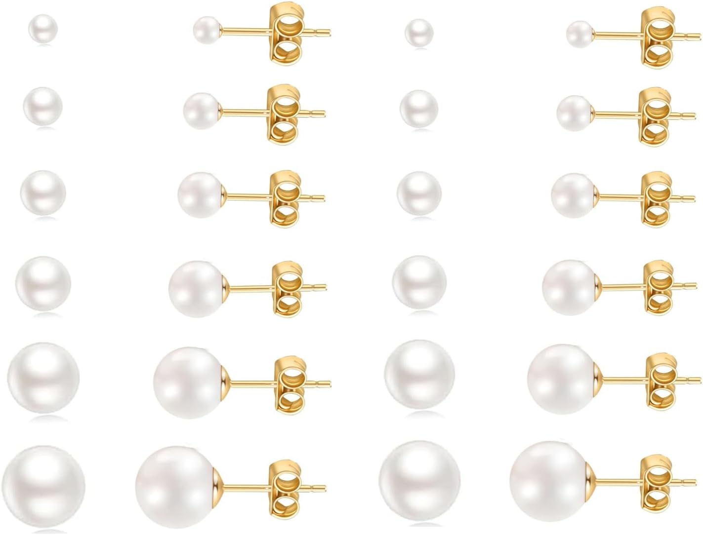 Pearl Earrings Studs for Women - 12PCS Hypoallergenic White Pearl CZ Ball Earrings, Bridal Simulated Pearl Rhinestone Pearls Stud Earrings Jewelry Set for Wedding Birthday Christmas