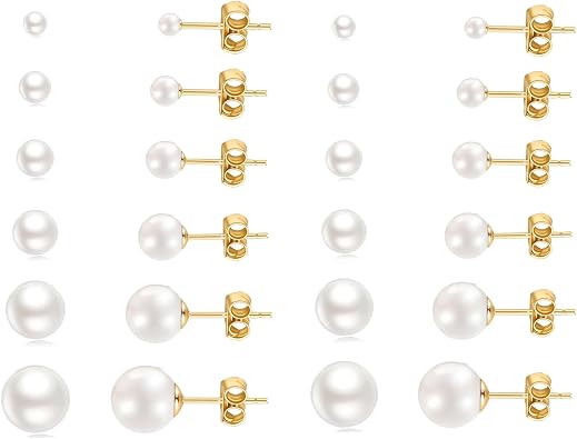 12 Pairs Pearl Stud Earrings for Women