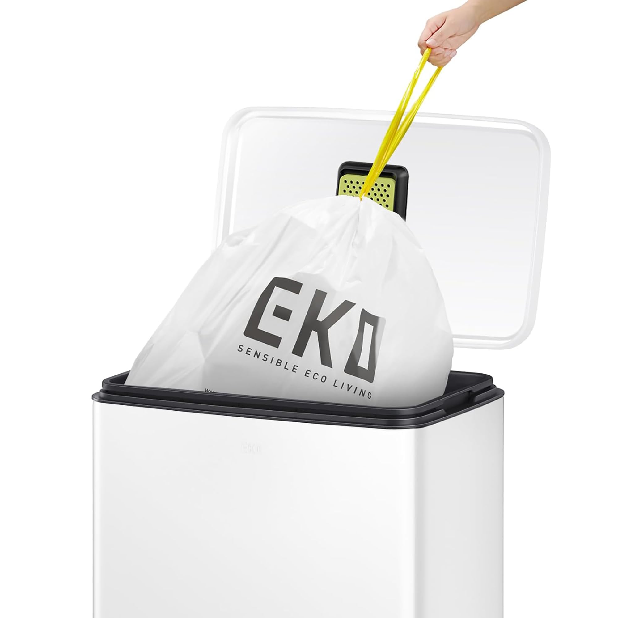 EKO Madison - Pattumiera da Cucina, 50 l, con Pedale e Coperchio a Chiusura Morbida, Colore: Bianco Opaco, in Acciaio Inox Anti-Impronta, Cestino Moderno e Robusto, Grande capacità per Il Riciclaggio