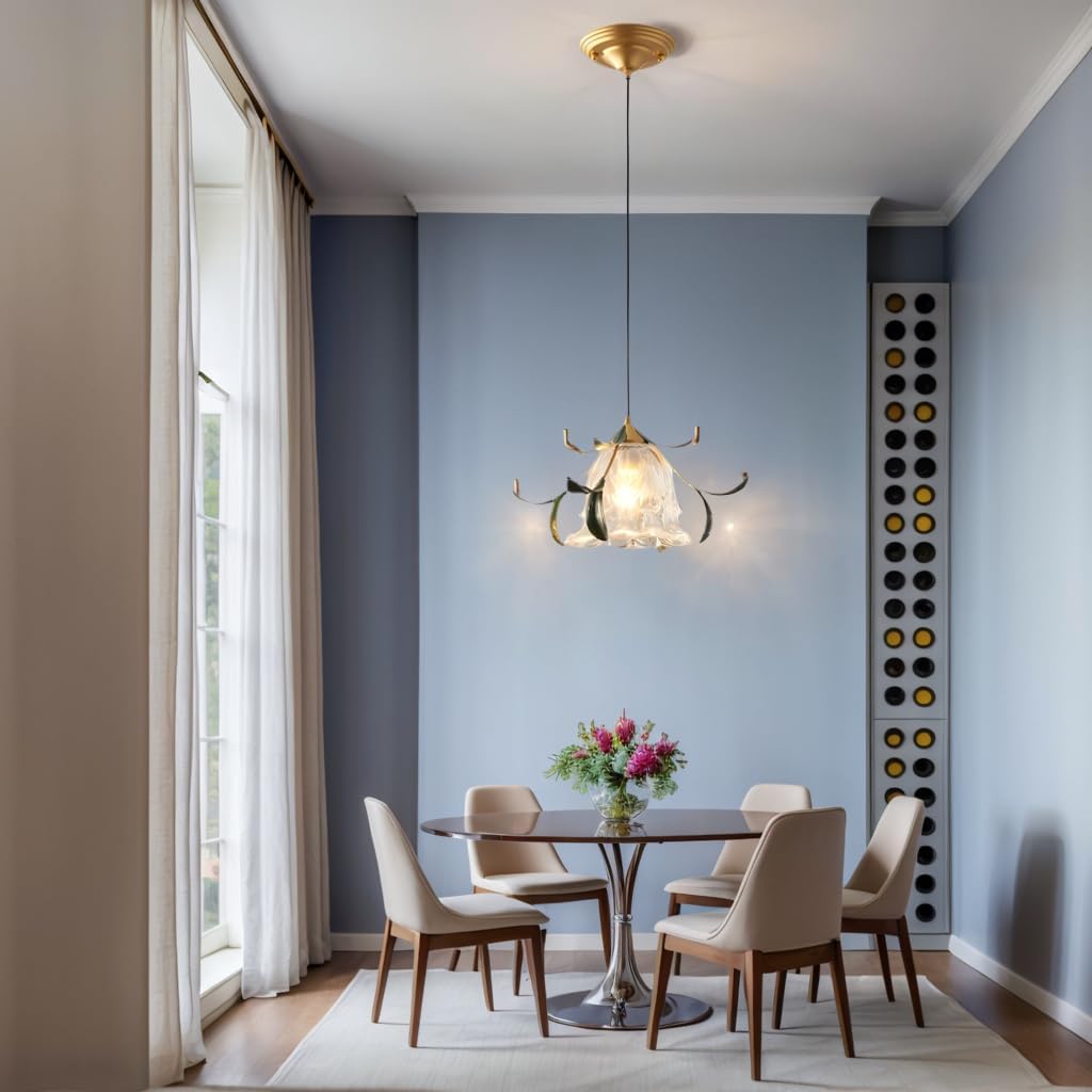 Bofea-Vintage Gold Pendant Light Fixture Tiffany Tulip Lamp with Clear Glass Shade Adjustable Glass Kitchen Island Lighting 1-Lights Flower Pendant Lights for Dining Room Bedroom