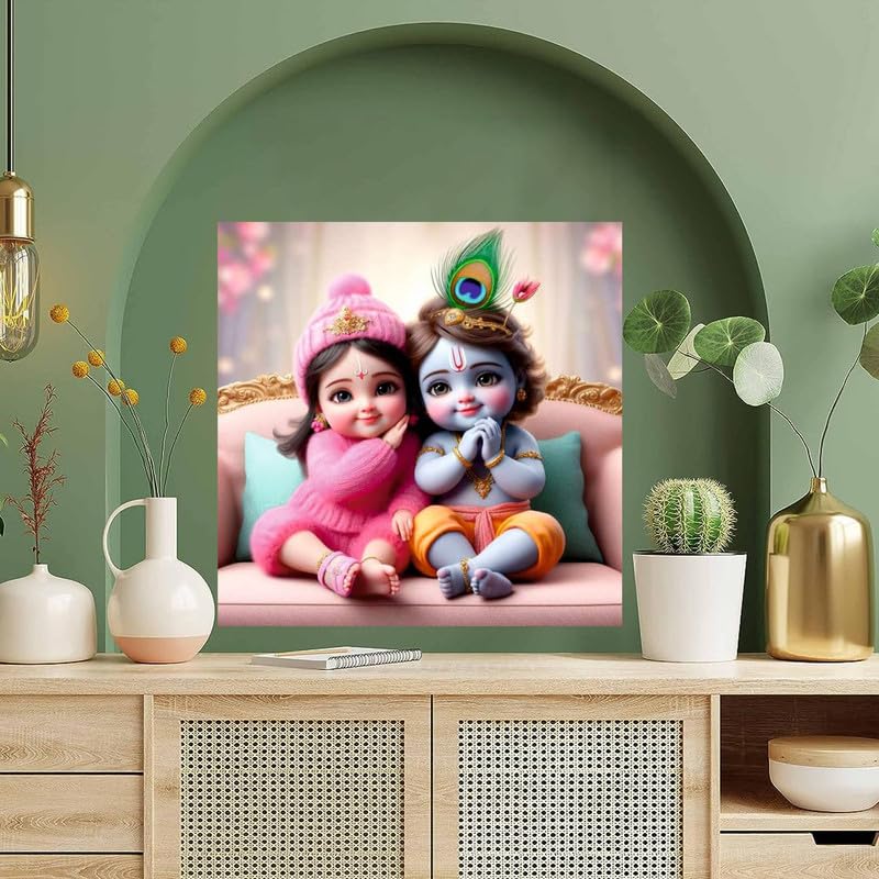 Image of British Terminal Cute little Bal Gopal Baby God Krishna| Kanha Ji | Laddu Lord Makhan Chor Painting Religious Poster for Pregnant Women for wall (matt thin vinyl,sticker,multicolor,unframed)| bj159