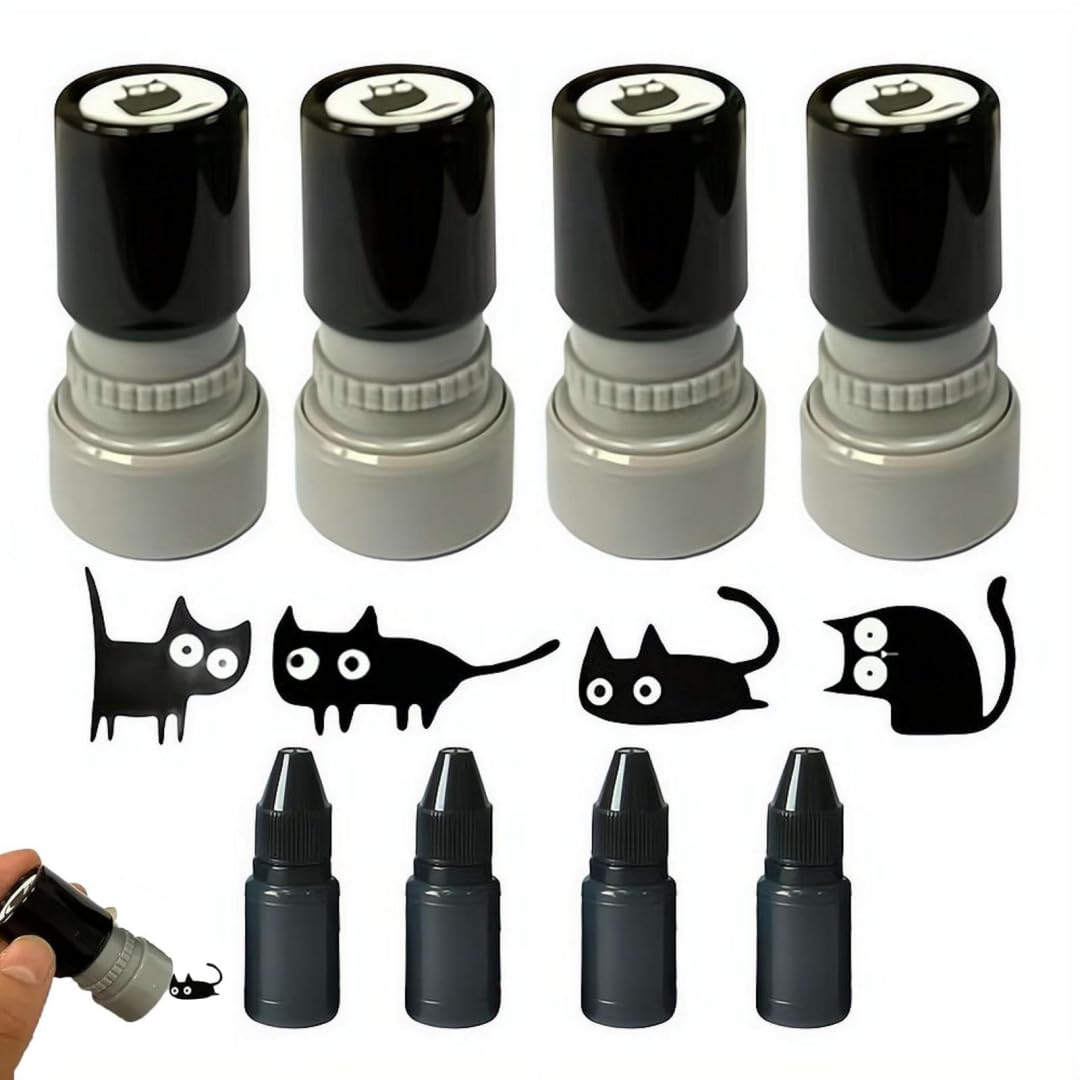 Cat Pattern Stamp,Cat Stamps Self Inking,Vintage Cats Pattern Craft Stamp,Retro Kitten Stamp-Set,Reusable Pet Cartoon Craft Stamps for Scrapbooking Journals Diary Card Making Planner DIY Letter