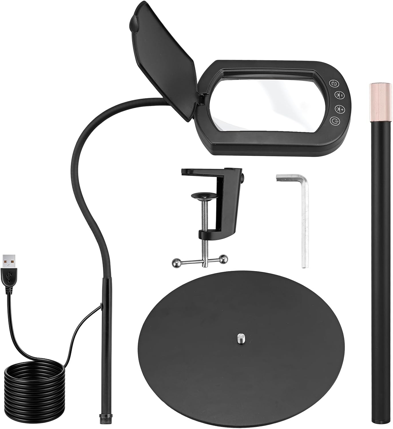 COLFULINE 10X Magnifying Glass Floor Lamp, Adjustable Dimmable LED Magnifier Floor Lamp with Clamp, 5 Color Modes & Stepless Dimming, Heavy Base & Flexible Gooseneck for Reading, Sewing, Crafts