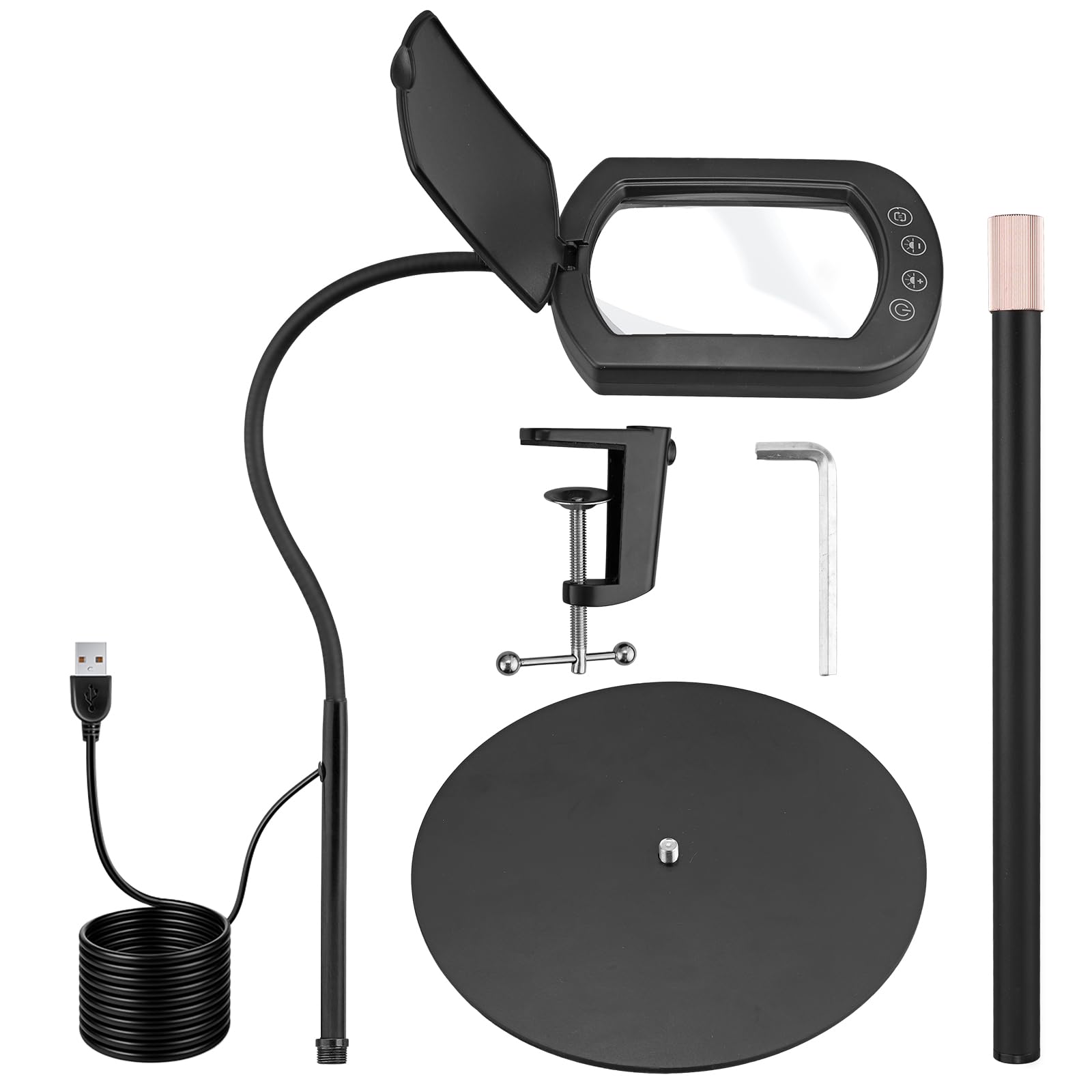 COLFULINE Loupe 10X avec lumière et support, 5 températures de couleur et 5 niveaux de luminosité, hauteur réglable, lampe loupe LED à intensité variable pour travaux manuels, lecture, couture et