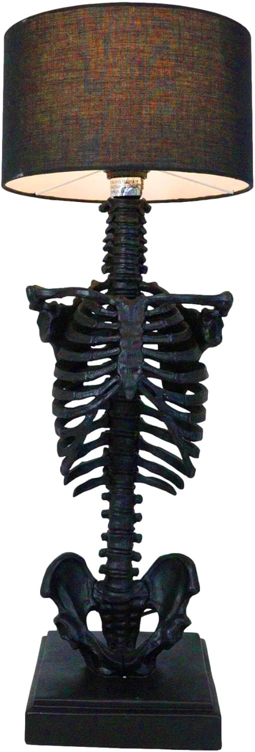 Ebros Gift Gothic Ossuary Black Skeleton Rib Cage Torso Human Anatomy Table Lamp with Black Shade 29" Tall Macabre Lighting Accent Home Decor