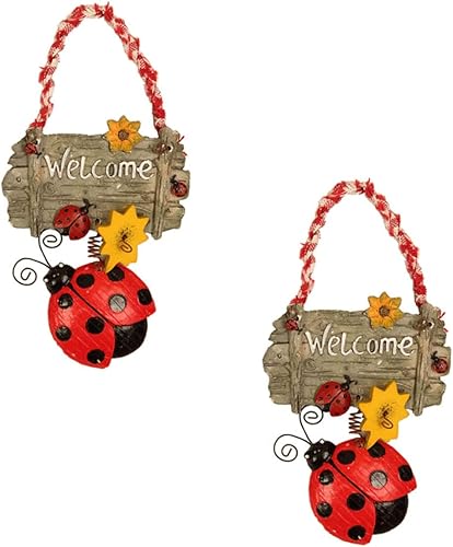 2 letreros de resina para puerta con cuerda de mariquita con encanto, decoración de bienvenida para el hogar, cafetería, uso en interiores y