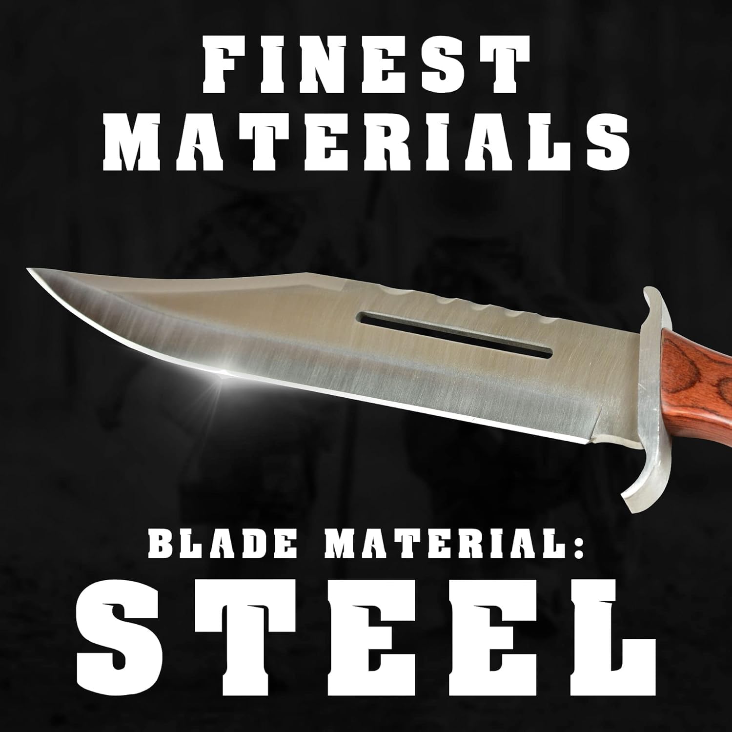 Swords and more Coltello da caccia con fodero in pelle – Lama fissa in acciaio inox, coltello outdoor per campeggio, escursionismo e attività all’aperto