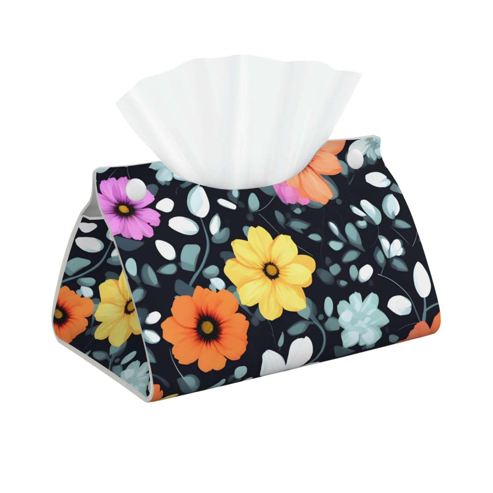 Beautiful colourful flowers Rectangular Leather Tissue Box Cover, Folding Facial Tissue Holder Dispenser for Car