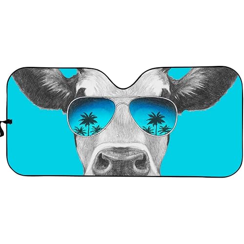 Coloranimal Cow Glasses Palm Beach Windshield Sun Shade Universal Fit Car Sunshade Protection - Keep Your Vehicle Cool. UV Sun and Heat Reflector