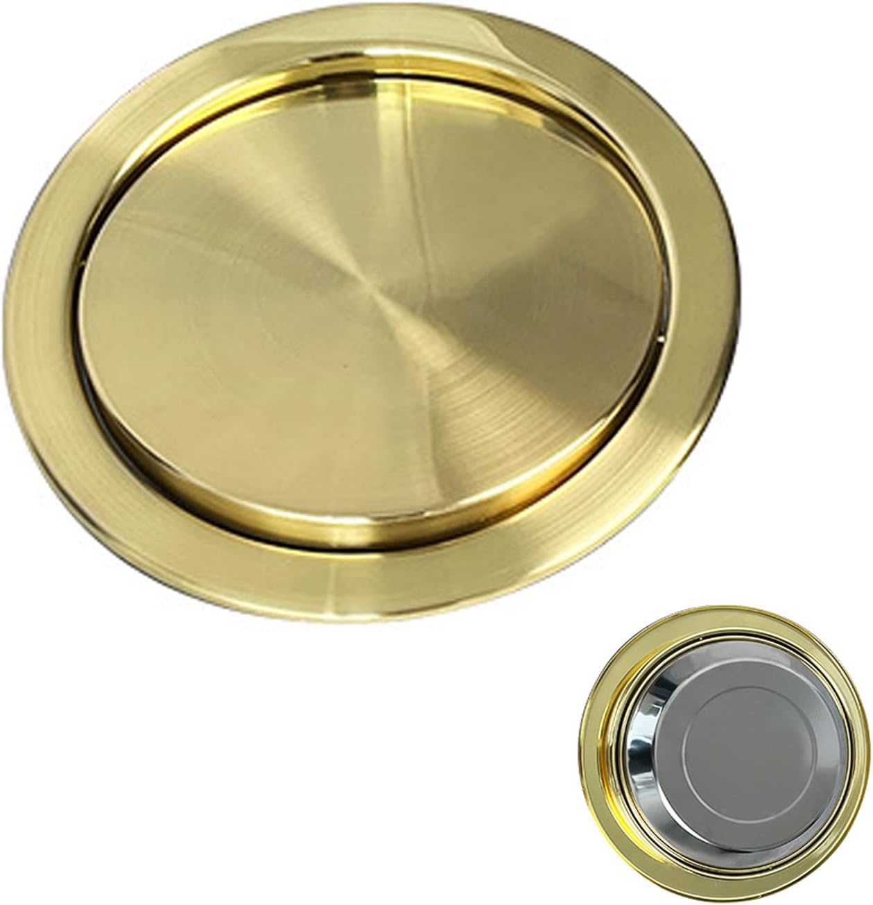 Trash Can Balance Flap Cover Embedded Countertop Built-in Garbage Can Rotating Top Lid, Kitchen Cabinet Round Brushed 304 Stainless Steel Waste Bin Swing Lid,Silver/430-Matte Black