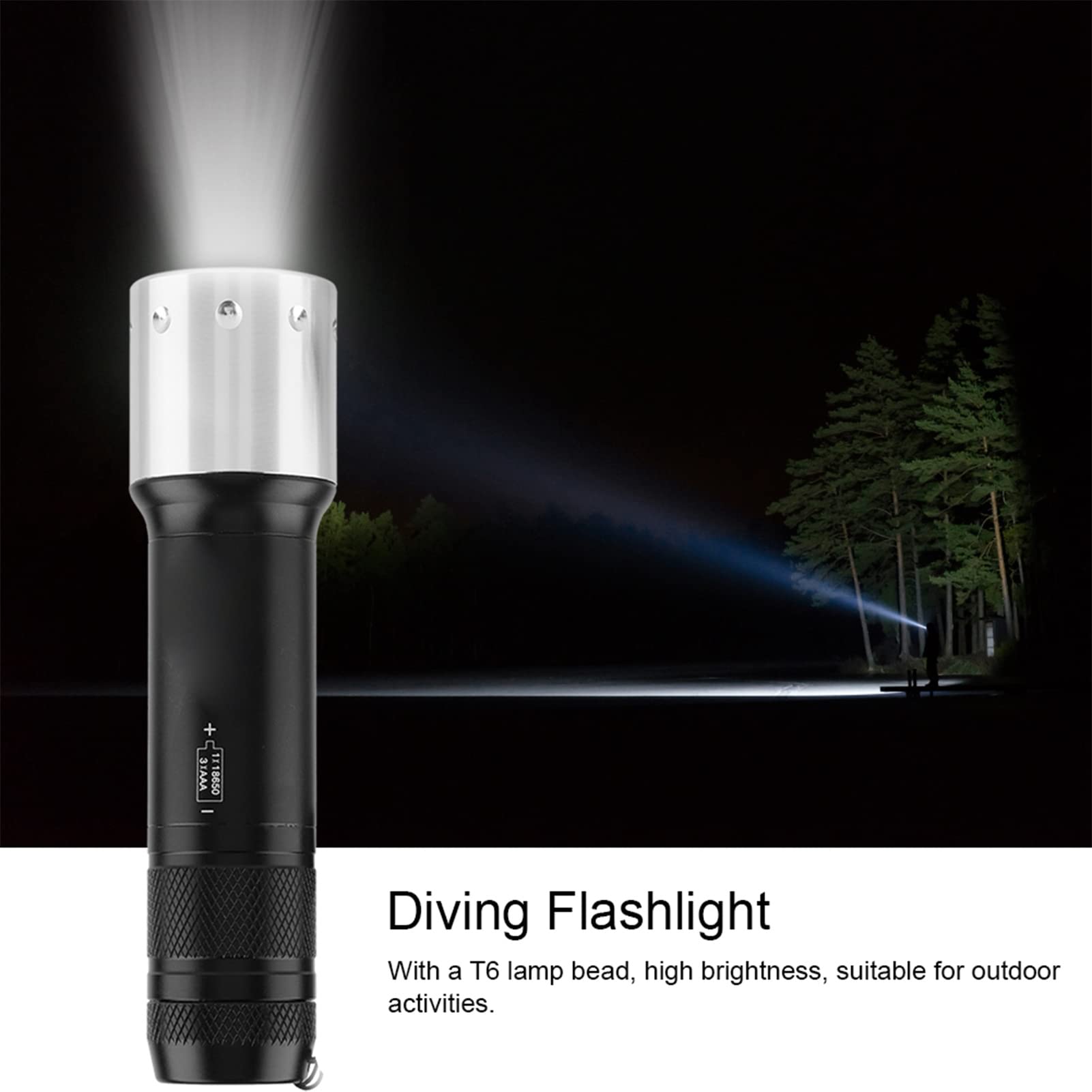Diving Flashlight Torch, Aluminum Alloy, High Brightness, 3 Modes, Handheld LED for Home, Hiking, Camping, Travel, Hunting, with Lamp Bead