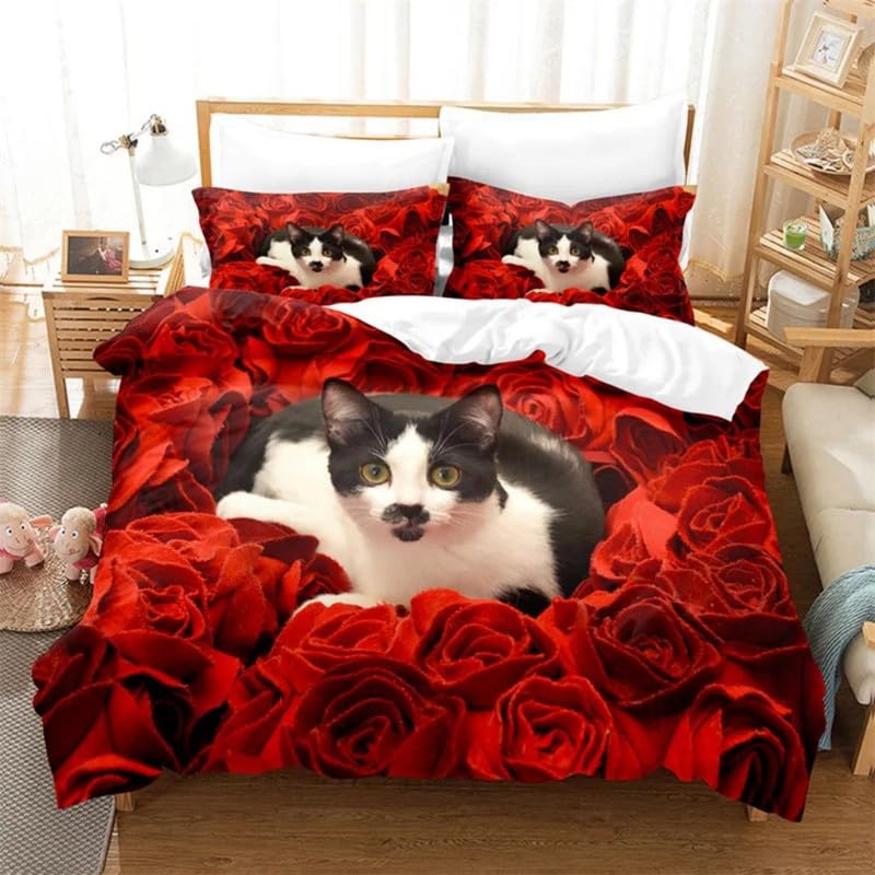 Housse de couette chat roux 220x240 avec parure de lit microfibre douce pour chambre adulte