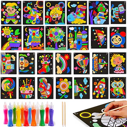 RivanPal Colorful Sand Art Kit Crafts 26 Different Cartoons with 12 Colorful Sand Sandblasting Creative Educational DIY Painting Art and Crafts