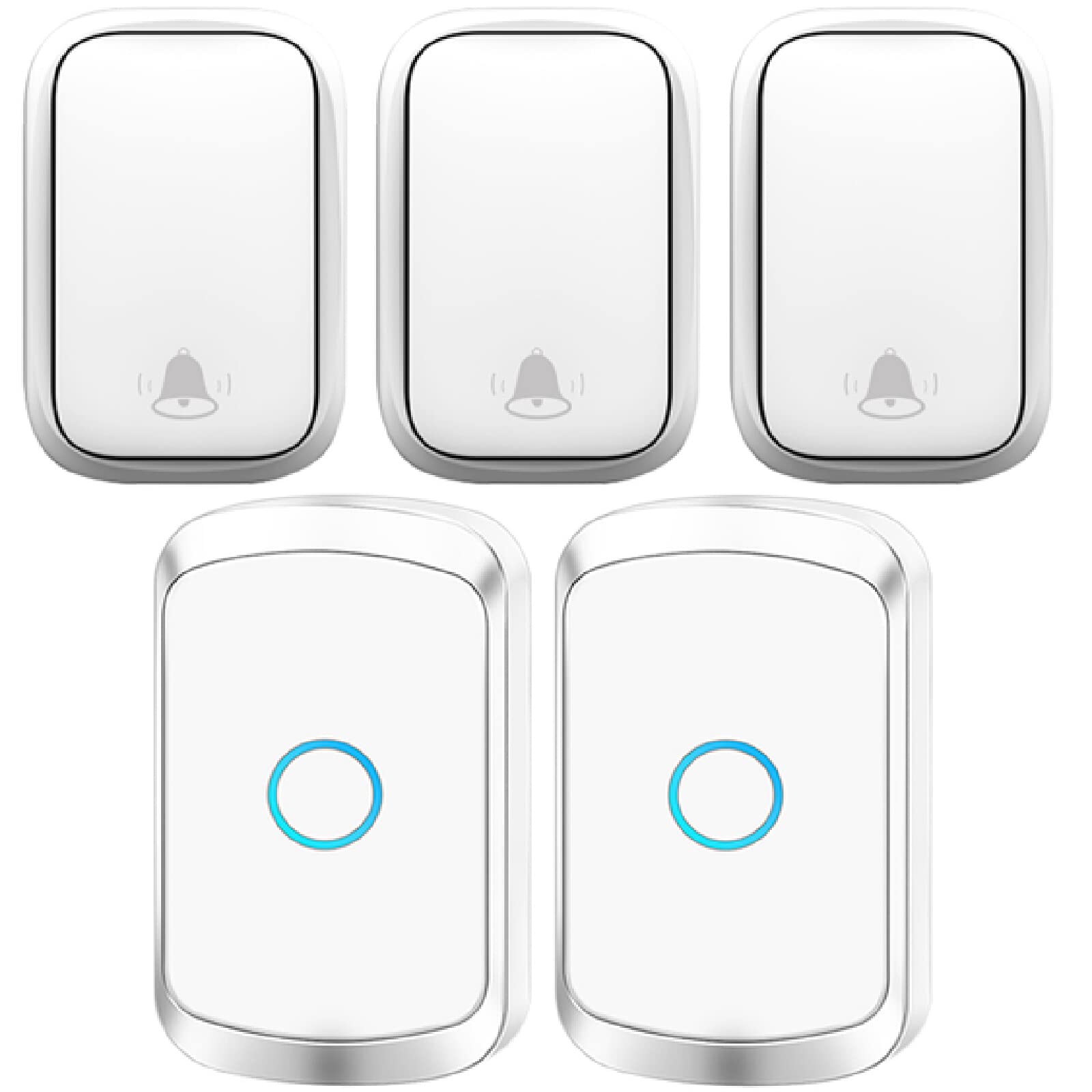 『No requiere batería』Timbre inalámbrico IP55 resistente al agua, kit de timbre de puerta con 6 receptores enchufables y 2 transmisores autoalimentados de presión, 5 niveles de volumen, 60 timbres,