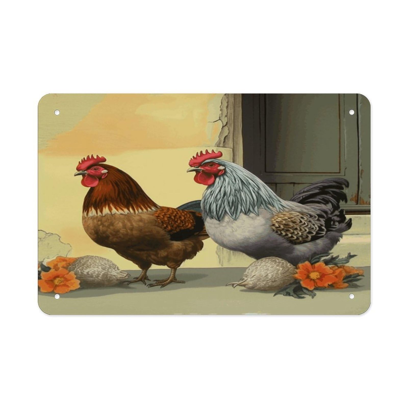 Fodpand Style Italian Chickens Wall Art Metal Signs Tin Sign