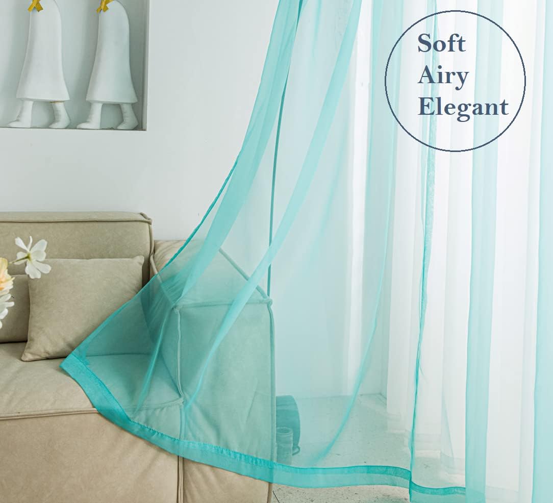 PI Turquoise Sheer Curtains 84 Inches Length with Eyelets,Polyester Voile Textured,Casual Window Backdrop for Villa/Porch 2 Panels (W52 X L84, Lake Blue)