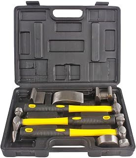 7pcs Auto Body Repair Tools, Heavy Duty Carbon Steel Craft Panel Beating Hammer and Dolly Set, Car Fender Autobody Repair Dent Removal Tools and Equipment
