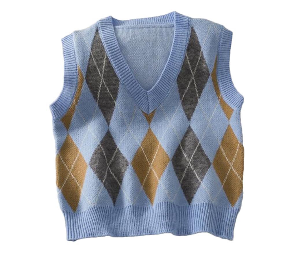 YTR6TW Women Vintage Classic Harajuku Street Knitted Sweater Vest Trend Casual V Neck Sleeveless Waistcoat Outewear
