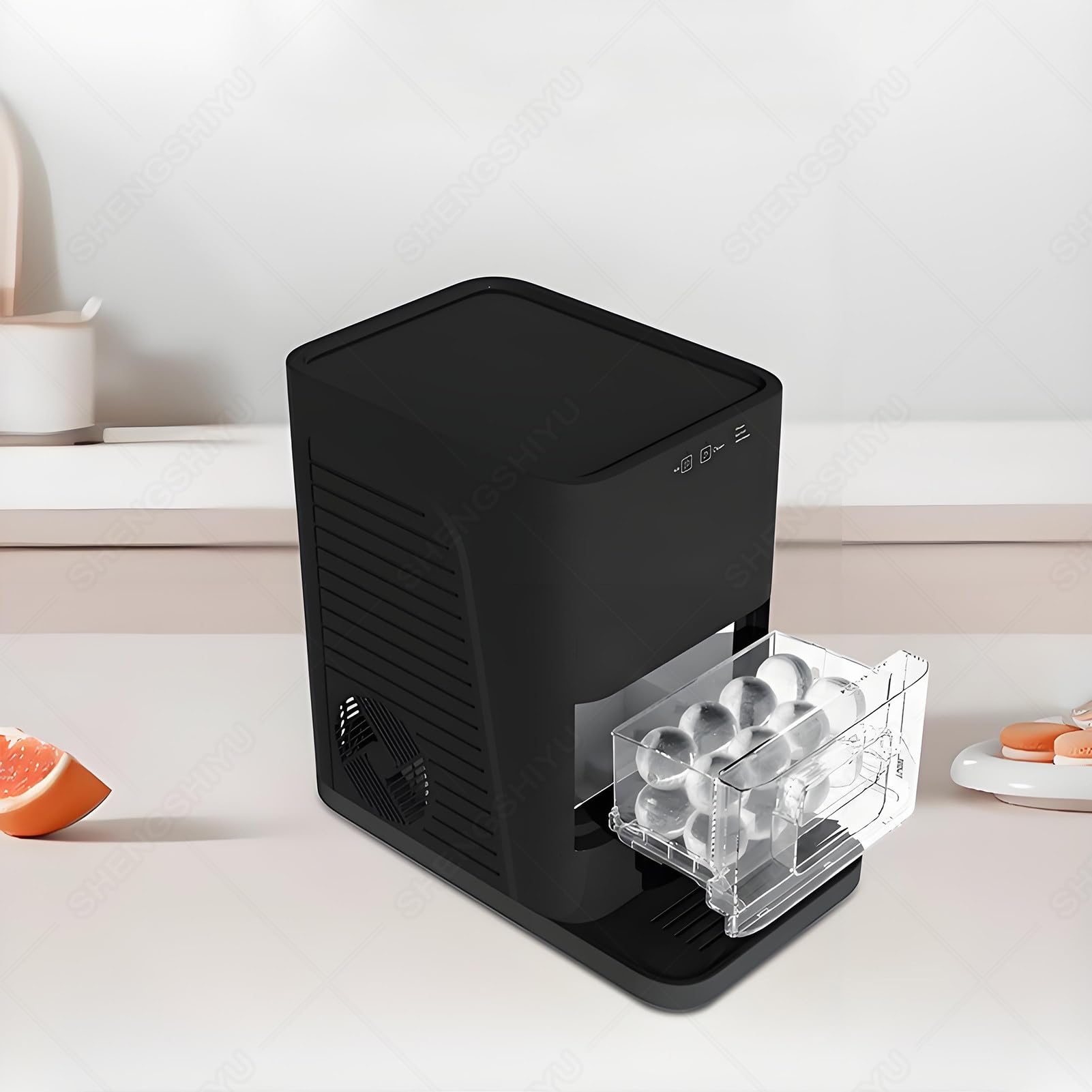 Macchina per cubetti di ghiaccio, fabbricatore di sfere di ghiaccio portatile da 180 W, serbatoio dell'acqua da 1,2 litri, produce 2 sfere di ghiaccio grandi da 50 mm per ciclo, funzione di autop