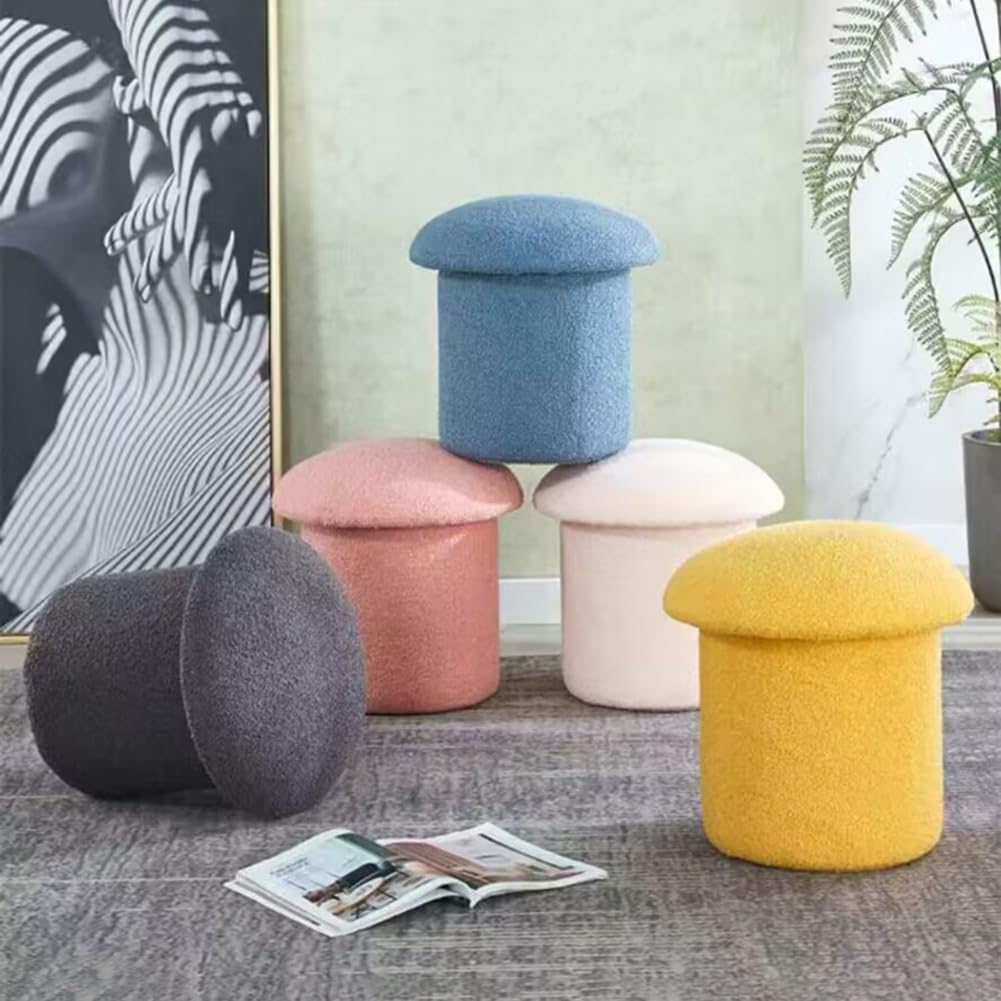 Mushroom Sd Soft ol Przytulny podnóżek z wełny jagnięcej z okrągłym podnóżkiem do salonu sypialni i gabinetu czarny 36 cm 14,2 cm
