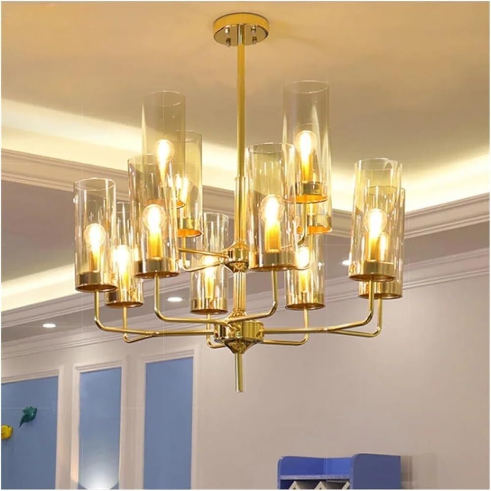ITOSUI Modern Chandelier Light Fixture Luxury Glass Pendant Lighting 6-15 Heads Blue/Cognac - Living Room Dining Bedroom Indoor(Gold,15 Heads)