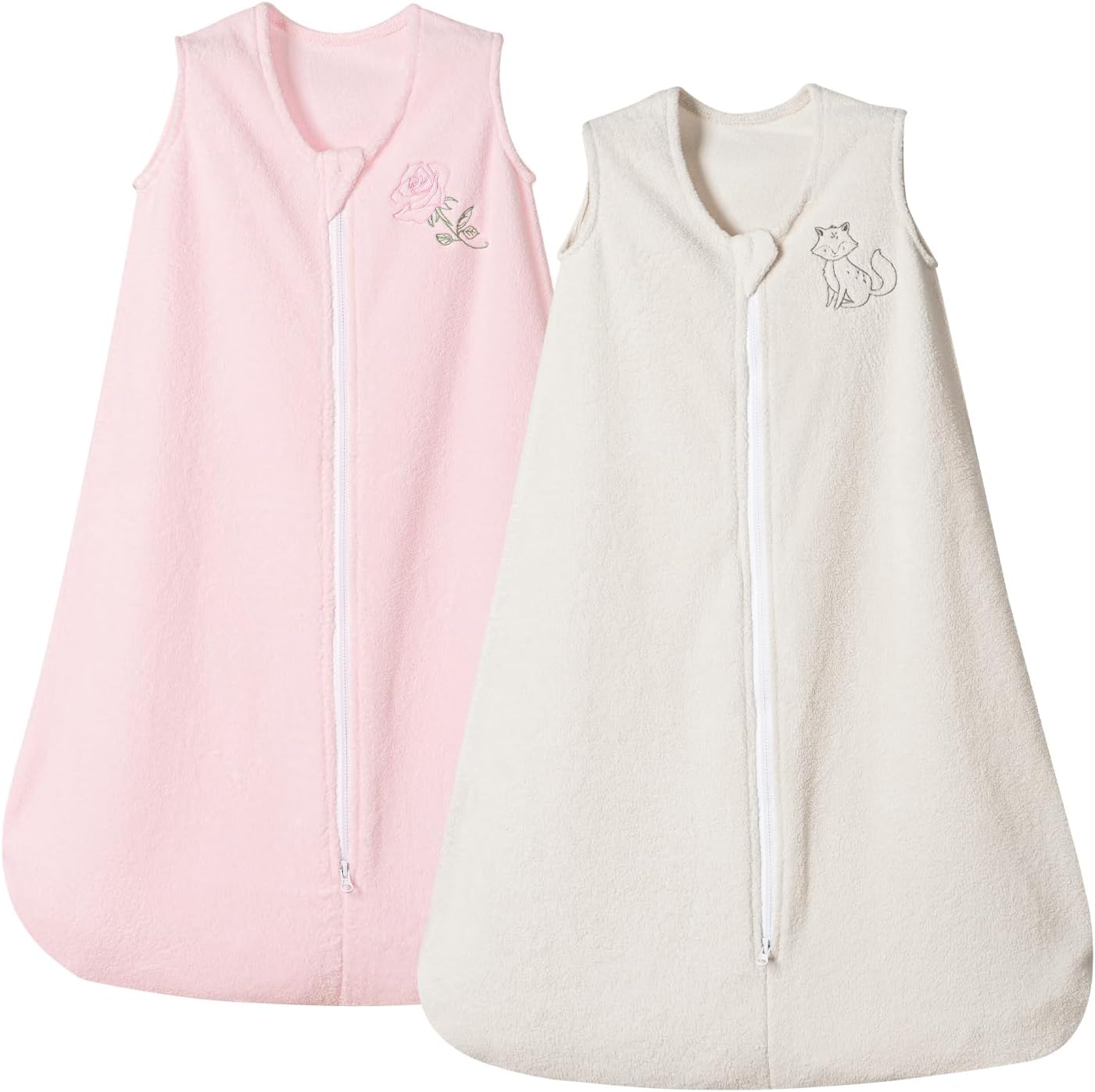 PHF Warm Micro-Fleece Baby Sleep Sack 6-12 Months, Soft Baby Wearable Blanket, 2-Way Zipper Sleeping Bags, 2 Pack Comfy Sleeping Sack for Infant Newborn Girls, Medium Size, Oat Milk & PinkOEKO-TEX STANDARD 100