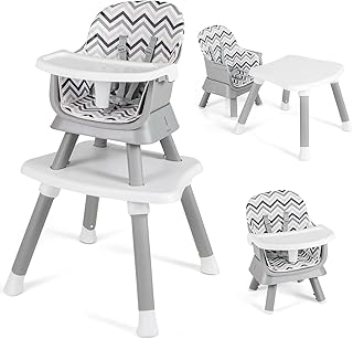 COSTWAY 6 in 1 Convertible Highchair/Table Chair Set/Booster Seat/Toddler Chair with Safety Harness, Removable Tray (Grey, 58x58x98cm)