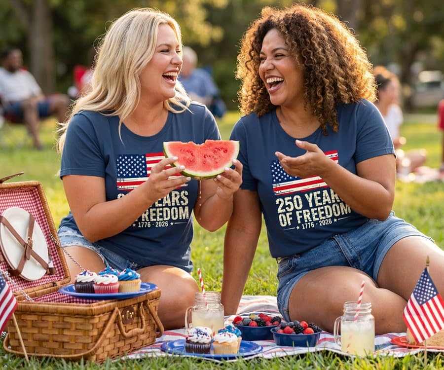 Image of ForHailey Women's 4th of July Patriotic Shirts Graphic Tees USA Shirt American Flag Short Sleeve Tunic Tops