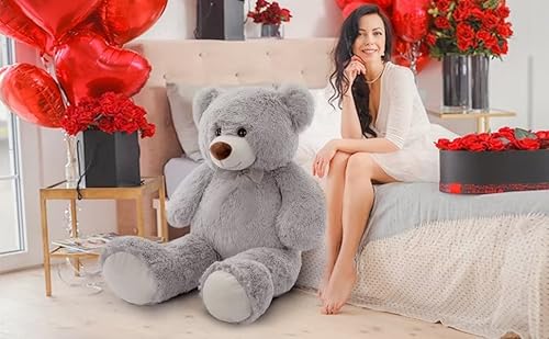 Morismos Giant Teddy Bear Stuffed Animal-35.4'' Big Teddy Bear, Soft Large Teddy Bear Plush Toy, Grey Stuffed Teddy Bear, Big Stuffed Animal For Girl Boy Girlfriend Valentine's Christmas Birthday,Gray #TOP5