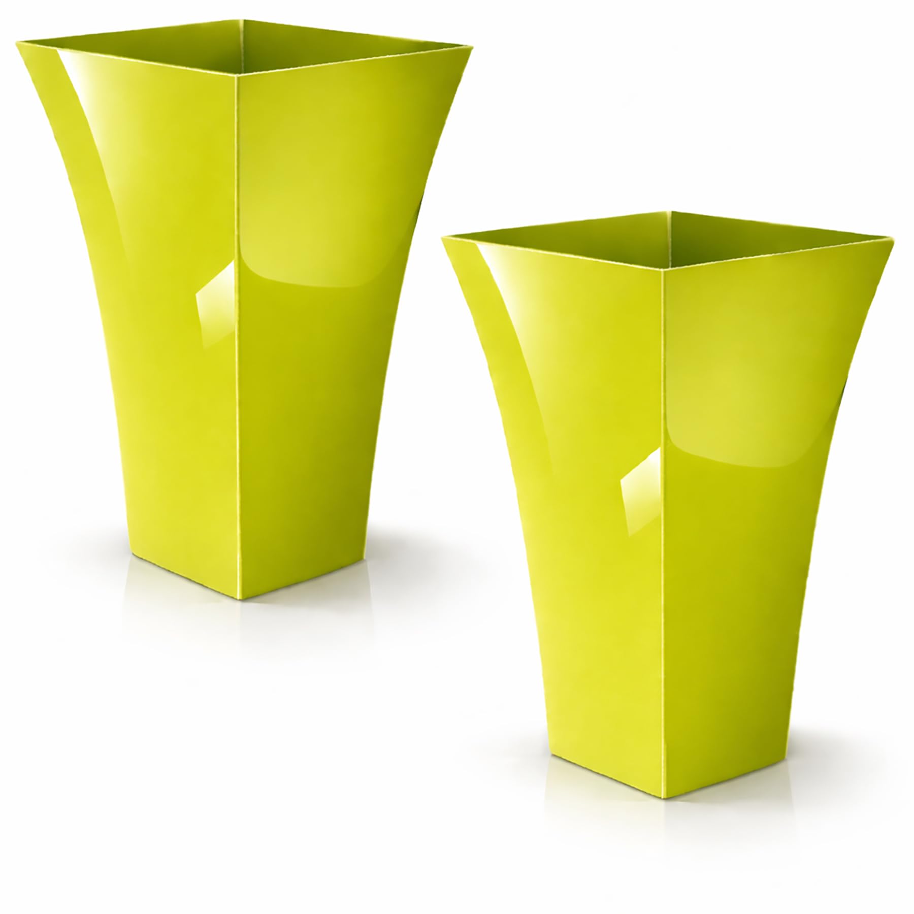 CrazyGadget 2 x Large Milano Tall Planter Square Plastic Garden Flower Plant Pot Gloss Finish LIME GREEN