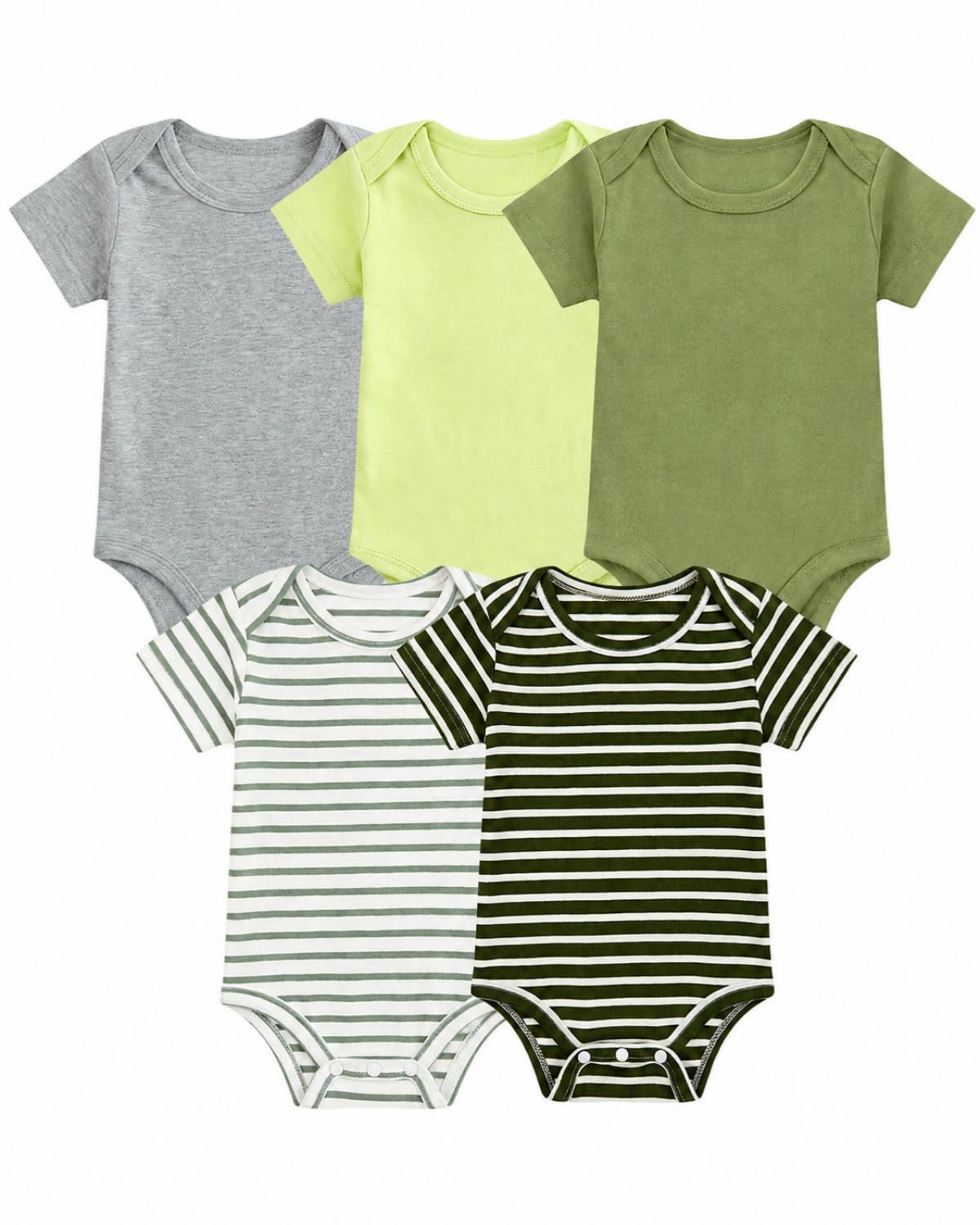 JiAmy 5er Pack Baby Body Kurzarm Baumwolle Sommer Baby Bodys Set Neugeborene Weiche Einfarbige Streifen Kleidung 0-12 Monate