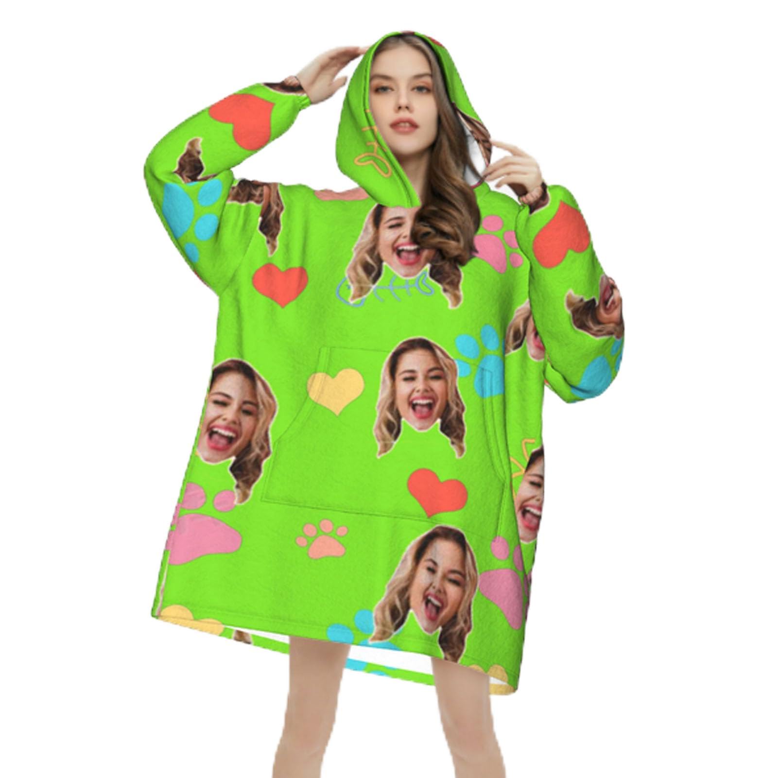 Custom Hooded Blanket Coat, Personalized Wearable Blanket Hoodie for Women, Cozy Soft Warm Plush Hooded Blanket Gifts/Cosy Flannel Poncho Sherpa Hood