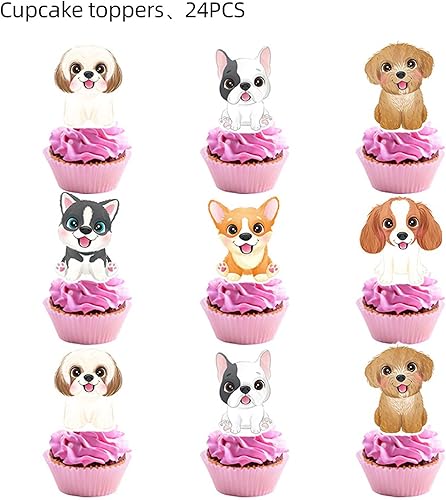 Miniatura 5 de 50 decoraciones de cumpleaños de perro, incluyendo pancartas de cumpleaños, adornos para pasteles, adornos para cupcakes, globos, remolinos para