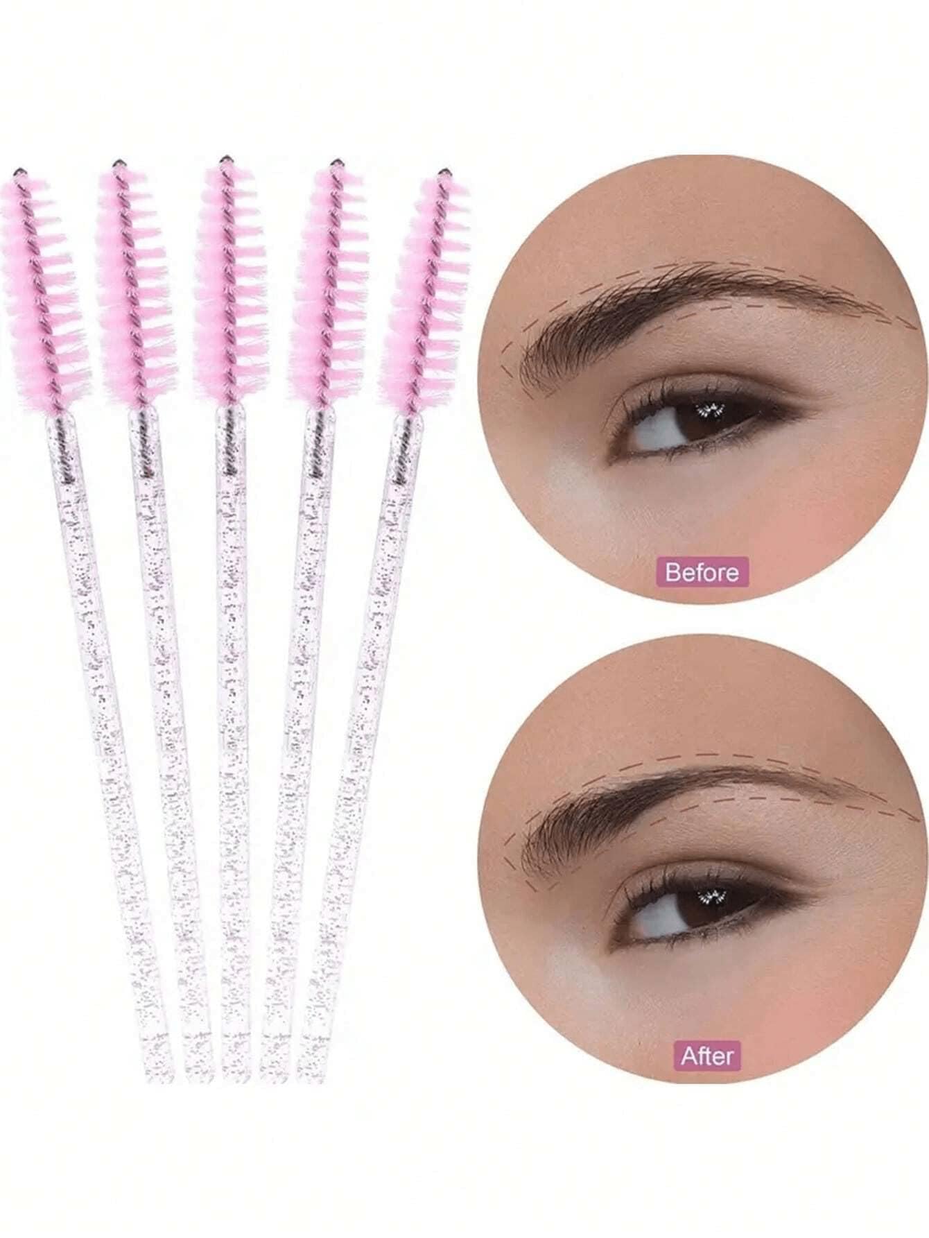100 varitas desechables para rímel, cepillos de pestañas de cerdas de nailon, extensor de cejas, con mango de plástico ABS (rosa) — view 4
