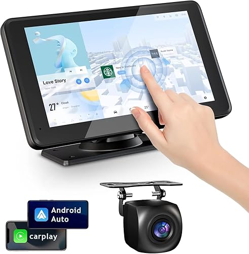 Capapro Pantalla táctil inalámbrica Carplay de 7 pulgadas HD portátil doble DIN estéreo compatible con Apple Carplay y Android Auto con navegación