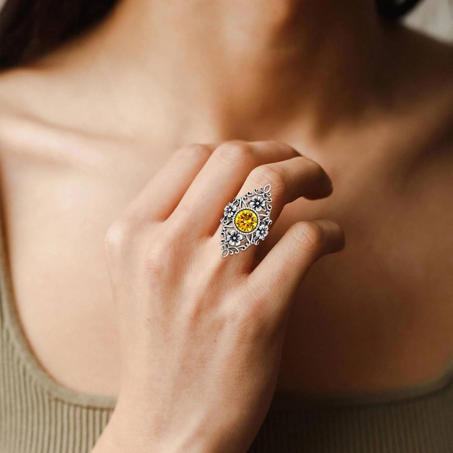 12 Birthstone Rings for Women, Sterling Silver Victorian Filigree Ring Collection, Antique Jewelry Romantic Gift for Birthday, Valentine‘s Day