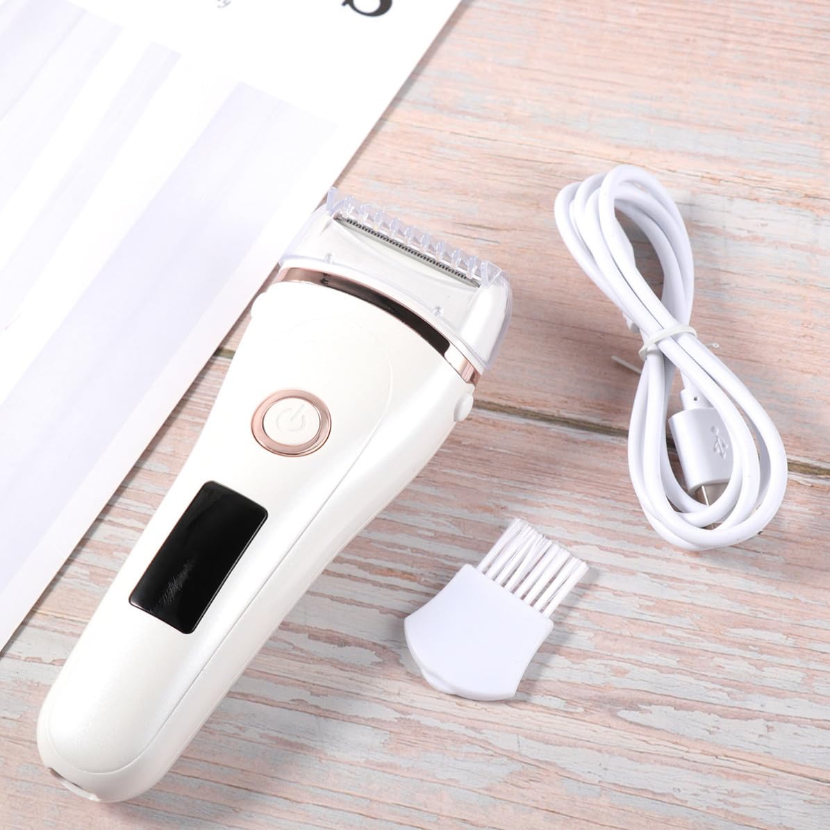 Uonlytech Depilatore Corpo Donna Rasoio Inguine Display Led, Rasoio Elettrico USB Ricaricabile in Abs e Acciaio Inossidabile per Pelle Liscia e Morbida, per Braccia e Contorno Bikini